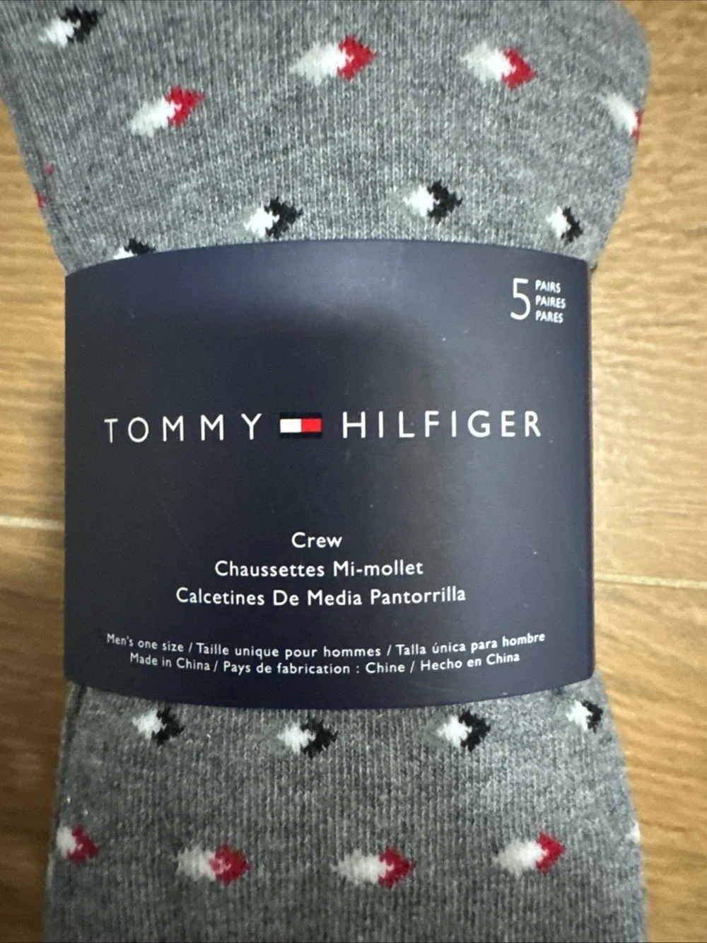 Tommy Hilfiger Grey Crew Socks with Black and Red Accents